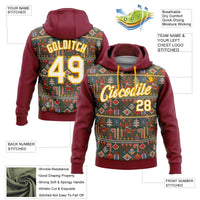 Crimson Cream Gold Holiday Hoodie, Custom Christmas Ugly Sweater Hoodie, Personalized Name Number Pullover Hoodie, Xmas Present