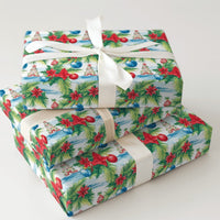 Tropical Palm and Poinsettia Gift Wrap, Coastal Christmas Wrapping Paper, Beach Holiday Wrapping Paper, Ocean Festive Present Wrap