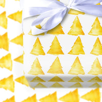Watercolor Holiday Wrapping Paper, Yellow Christmas Tree Wrapping Paper, Modern Xmas Gift Wrap, Minimalist Festive Tree Wrapping Paper Roll