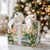 Beach City Skyline Gift Wrap, Tropical Christmas Wrapping Paper, Coastal Holiday Gift Wrapping Paper, Palm Tree Present Wrap, Holiday Wrap