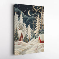 Winter Night Snowscape Canvas Print, Christmas Village Canvas Art, Comfy Holiday Town Canvas Wall Art, Snowy Scene Wall Decor, Christmas Present