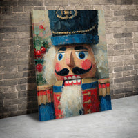 Festive Oil Impasto Nutcracker Canvas Print, Nutcracker Canvas Wall Art, Holiday Nutcracker Canvas Decor, Vintage Christmas Art Present