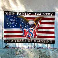 Betsy Ross 250 Years of Blessing Flag | 1776-2026 USA Patriotic House Flag | Double-Sided Polyester | God Family Country Eagle Design