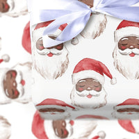 Inclusive Santa Face Gift Wrap, Watercolor Black Santa Wrapping Paper, Adorable Christmas Wrapping Paper, Festive Holiday Present Gift Wrap Roll