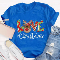 Festive Holiday Love Graphic Tee, Christmas Polka Dot Love Letters Shirt, Adorable Xmas Typography T-Shirt, Womens Christmas Present