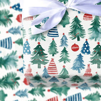 Watercolor Tree Holiday Gift Wrap, Patriotic Christmas Wrapping Paper, Red White Blue Xmas Wrapping Paper