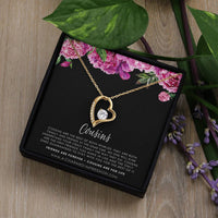 Heart Pendant with CZ Crystal, Cousin Forever Love Necklace, Meaningful Birthday Jewelry Necklace, Keepsake Christmas Heart Necklace for Her