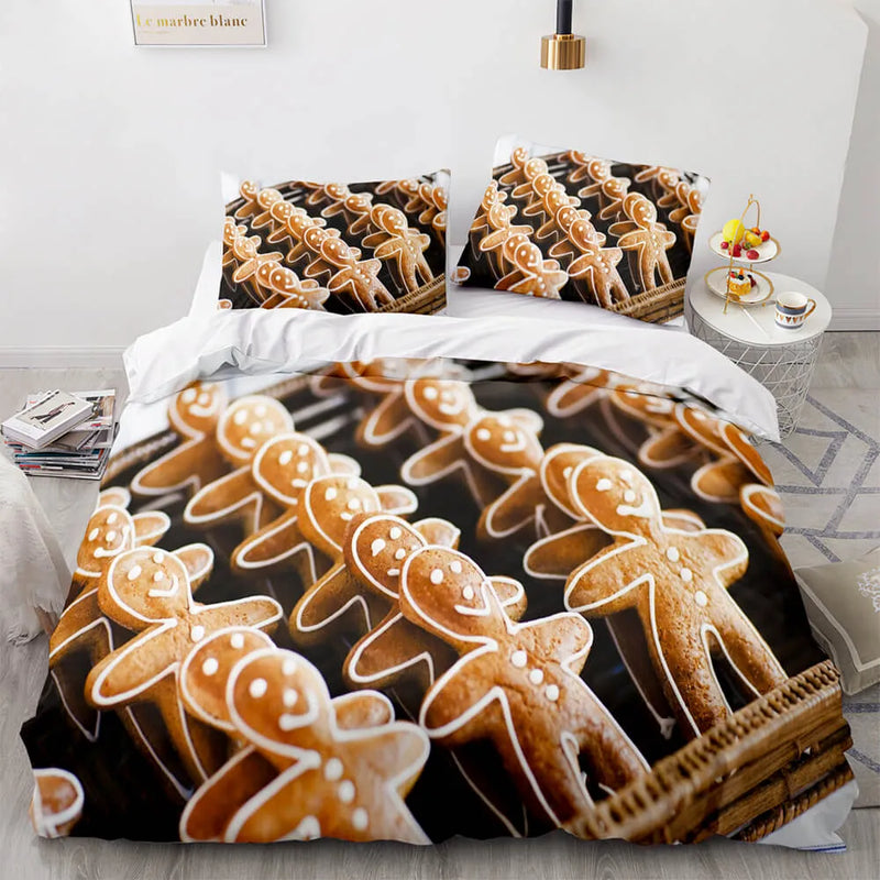 3D Food Print Duvet Cover, Gingerbread Cookie Duvet Cover Set, Holiday Christmas Bedding Set, Sweet Treats Quilt Cover, Novelty Bedding
