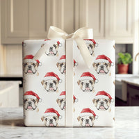 Santa Hat Dog Gift Wrap, English Bulldog Christmas Wrapping Paper, Adorable Puppy Present Wrap, Holiday Dog Lover Wrapping Paper, Xmas Gift Wrap