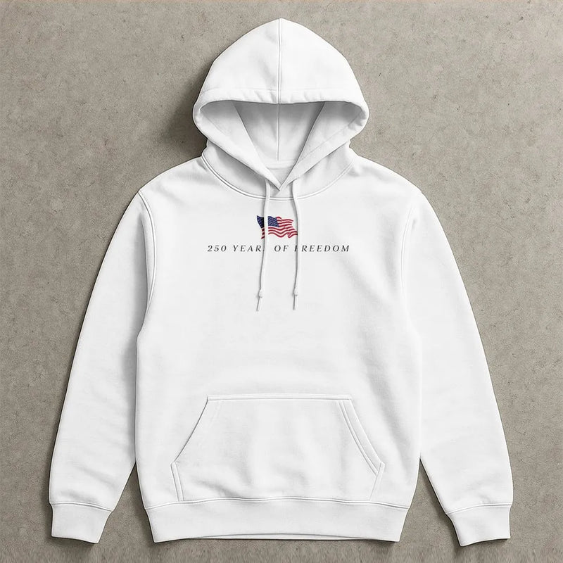 America 250th Anniversary Hoodie | 250 Years of Freedom Minimalist USA Flag Design | Premium Cotton-Poly Blend | Patriotic Gift for History Fans