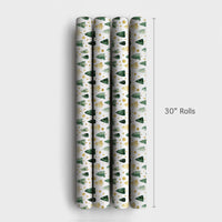Green and Gold Holiday Gift Wrap, Watercolor Christmas Tree Wrapping Paper, Modern Festive Tree Wrapping Paper, Elegant Xmas Wrapping Paper