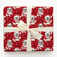 Santa Dog Watercolor Gift Wrap, English Bulldog Christmas Wrapping Paper, Snowflake Holiday Wrapping Paper, Dog Lover Xmas Wrapping Paper