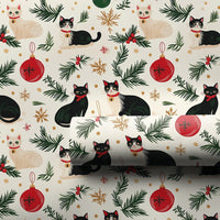 Festive Feline Holiday Gift Wrap, Christmas Cat Wrapping Paper, Tuxedo Kitten Christmas Wrapping Paper, Cat Lover Xmas Gift Wrap Roll