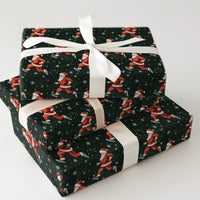 Jogging Santa Claus Gift Wrap, Running Santa Christmas Wrapping Paper, Green Snowflake Wrapping Paper, Fitness Lover Holiday Wrapping Paper