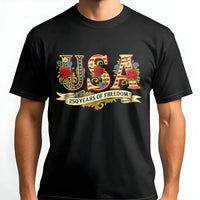 USA 250 Years Of Freedom T-Shirt | Patriotic Floral American Flag Design | 100% Soft Cotton Tee | Independence Day Gift For American Patriots