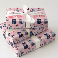 Adorable Kitten in Santa Hat Gift Wrap, Christmas Cat Wrapping Paper, Pink Winter Holiday Wrapping Paper, Cat Lover Present Gift Wrap Roll