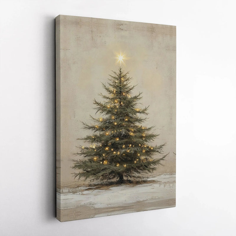 Winter Holiday Scene Wall Art, Vintage Christmas Tree Digital Wall Art, Rustic Farmhouse Canvas Wall Art, Xmas Printable Digital Download