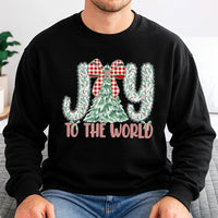 Plaid Bow Christmas Tree Crewneck, Joy to the World Sweatshirt, Christian Holiday Sweatshirt, Religious Merry Xmas Pullover for Women