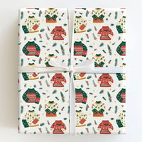 Holiday Pine and Berries Gift Wrap, Ugly Christmas Sweater Wrapping Paper, Festive Winter Sweaters Paper Roll, Adorable Xmas Wrapping Paper