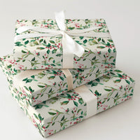 Botanical Winter Leaves Gift Wrap Paper, Watercolor Holly Berry Christmas Wrapping Paper, Traditional Holiday Present Wrap Paper
