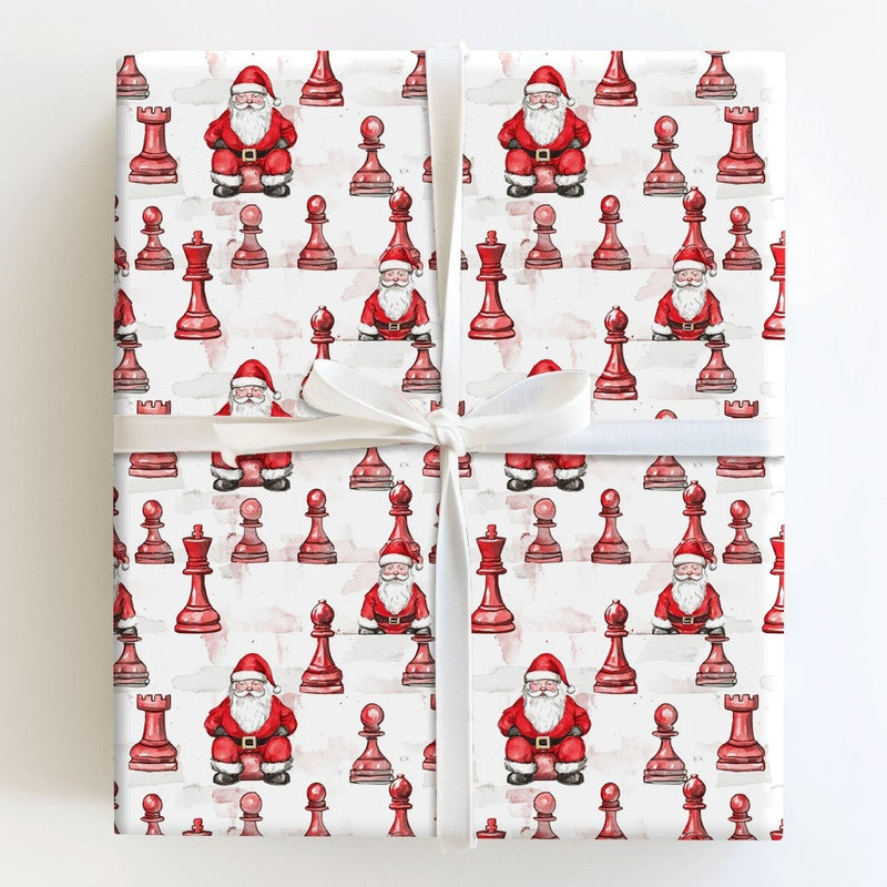 Red Chess Piece Holiday Gift Wrap, Chess Santa Christmas Wrapping Paper, Board Game Lover Xmas Wrapping Paper, Novelty Christmas Gift Wrap