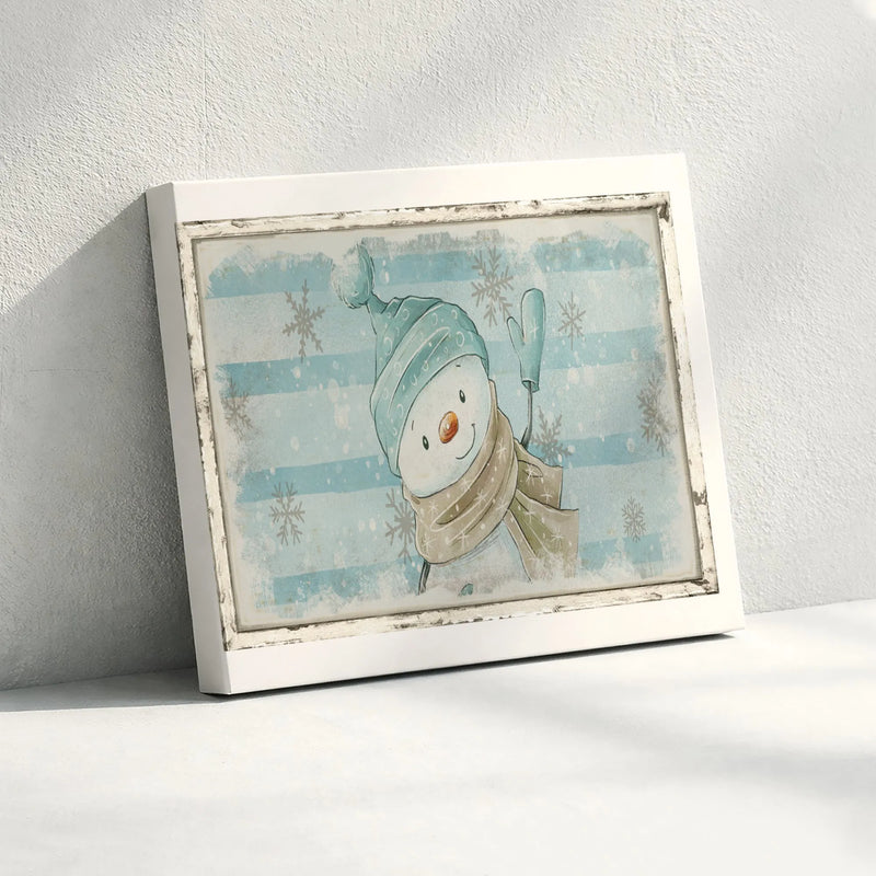 Whimsical Snowflake Print, Vintage Snowman Canvas Wall Art, Distressed Snowman Canvas, Christmas Wall Decor, Digital Download Present