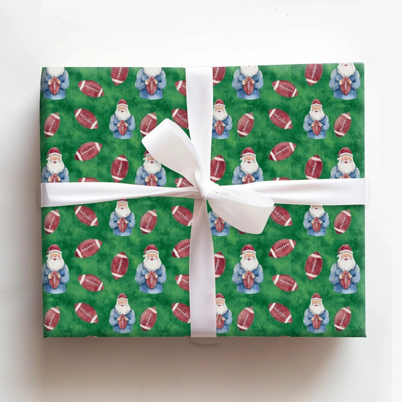 American Football Santa Wrapping Paper, Santa Football Christmas Wrapping Paper, Sports Holiday Wrapping Paper, Game Day Winter Gift Wrap