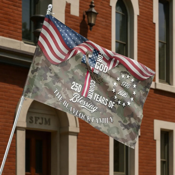 Patriotic Cross House Flag | For God and Country 250 Years of Blessing1776-2026 Camo American Flag Design | Weather-Resistant Double-Sided Outdoor Flag | Gift for Christian Patriots and Military Families