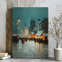 Impressionist Winter Street Wall Decor, Snowy Christmas Market Canvas Art, Festive Holiday Canvas Print, Winter Wall Art, Seasonal Home Present