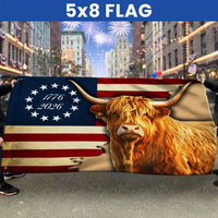 Highland Cow American Flag House Flag | 250 Years Strong 1776-2026 Patriotic Design | Double-Sided Polyester | Farmhouse Outdoor Decor