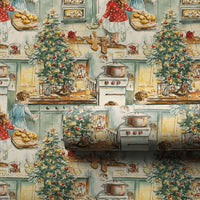 Nostalgic Kitchen Holiday Gift Wrap, Vintage Christmas Baking Wrapping Paper, Storybook Holiday Tree Wrapping Paper, Festive Xmas Gift Wrap