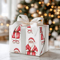Classic Santa Claus Christmas Gift Wrap, Watercolor Santa Wrapping Paper, Traditional Red Holiday Present Paper, Festive Present Packaging Roll
