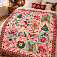 Ho Ho Ho Noel Gingerbread Throw Blanket, Pastel Pink Christmas Sherpa Blanket, Mint Pink Holiday Fleece Blanket