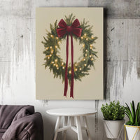 Glowing Fairy Lights Canvas Print, Christmas Wreath Canvas Wall Art, Holiday Wreath Canvas Decor, Festive Home Wall Art, Xmas Decor Present