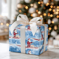 Watercolor Paddling Santa Gift Wrap, Kayaking Santa Wrapping Paper, Outdoor Sports Christmas Wrapping Paper, Festive Holiday Present Paper