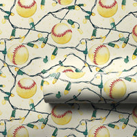 Holiday Lights Sport Gift Wrap, Baseball Christmas Wrapping Paper, Baseball Seams Present Paper, Baseball Fan Holiday Gift Wrap Roll