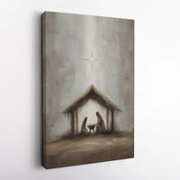 Holy Family Manger Scene Canvas, Minimalist Nativity Canvas Wall Art, Christmas Religious Canvas Print, Modern Christian Wall Art Canvas