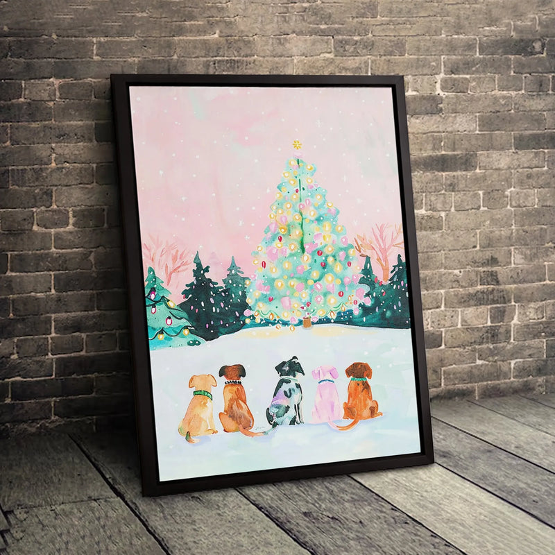 Holiday Tree Dog Print, Watercolor Christmas Dog Wall Art, Festive Dog Lover Canvas Art, Winter Pet Wall Decor, Digital Download Poster