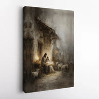 Holy Family Manger Christmas Print, Nativity Scene Canvas Wall Art, Christian Holiday Canvas Art, Religious Manger Decor, Digital Download