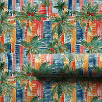 Palm Tree Cityscape Gift Wrap, Tropical Christmas Wrapping Paper, Red Berry Watercolor Gift Wrapping Paper, Coastal Holiday Present Wrap