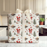 Humorous Christmas Wrapping Paper, Santa Grilling BBQ Wrapping Paper, Barbecue Santa Holiday Wrapping Paper, Grill Master Gift Wrap Roll