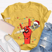 Festive Singer Holiday Graphic Tee, Christmas Microphone Santa Hat Shirt, Music Lover Christmas T-Shirt, Vocalist Musician Xmas Present