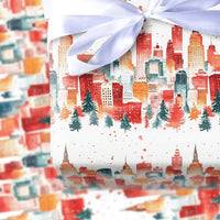NYC Watercolor Gift Wrap, City Skyline Christmas Wrapping Paper, Urban Winter Holiday Wrapping Paper, New York City Gift Wrap Roll