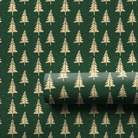 Forest Green Holiday Gift Wrap Roll, Gold Pine Tree Christmas Wrapping Paper, Winter Tree Wrapping Paper, Festive Xmas Gift Wrapping Paper