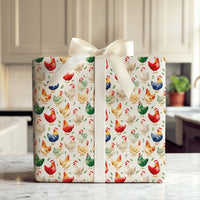 Watercolor Rooster Holiday Gift Wrap, Christmas Chicken Wrapping Paper, Santa Hat Farmhouse Animal Wrapping Paper, Farmer Xmas Gift Wrap