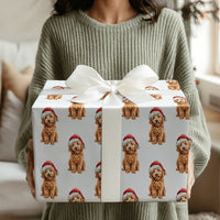 Santa Hat Puppy Holiday Gift Wrap, Goldendoodle Christmas Wrapping Paper, Adorable Dog Lover Wrapping Paper, Festive Winter Animal Gift Wrap