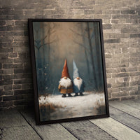 Oil Painting Style Holiday Canvas Print, Winter Gnome Snowy Forest Canvas Wall Art, Comfy Farmhouse Christmas Canvas Decor, Festive Present