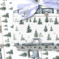 Rustic Winter Forest Gift Wrap, Vintage Blue Truck Christmas Wrapping Paper, Pine Tree Holiday Wrapping Paper, Country Christmas Gift Wrap