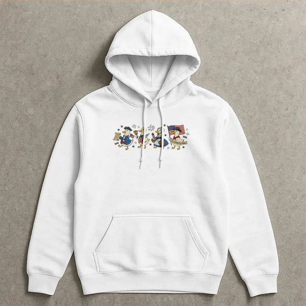 Patriotic Goose Hoodie | Funny America 250 Years 1776-2026 Cartoon Art | Cotton-Polyester Blend Comfort Sweatshirt | 4th of July Gift for Patriots