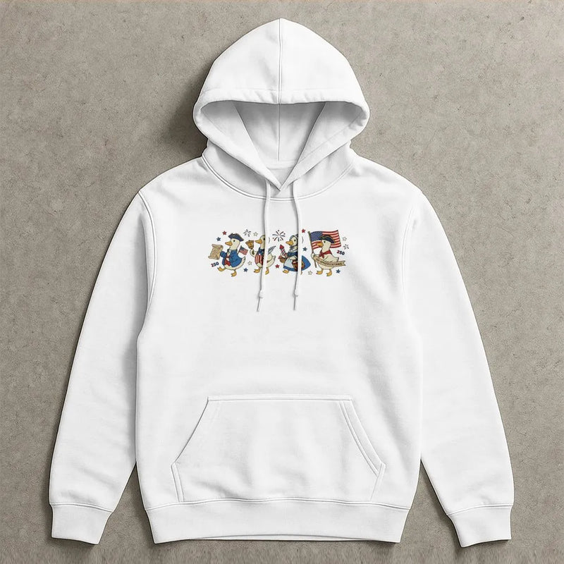 Patriotic Goose Hoodie | Funny America 250 Years 1776-2026 Cartoon Art | Cotton-Polyester Blend Comfort Sweatshirt | 4th of July Gift for Patriots